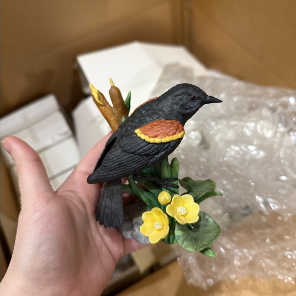 Vintage Lenox Porcelain Red Winged Black Bird Figurine